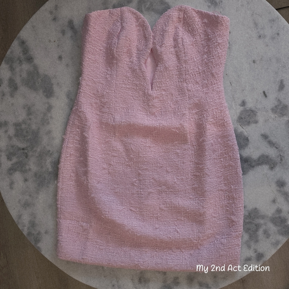 NWT Bardot Eleni Boucle Mini Dress Soft Pink Strapless V-Wire Cocktail Size US 6